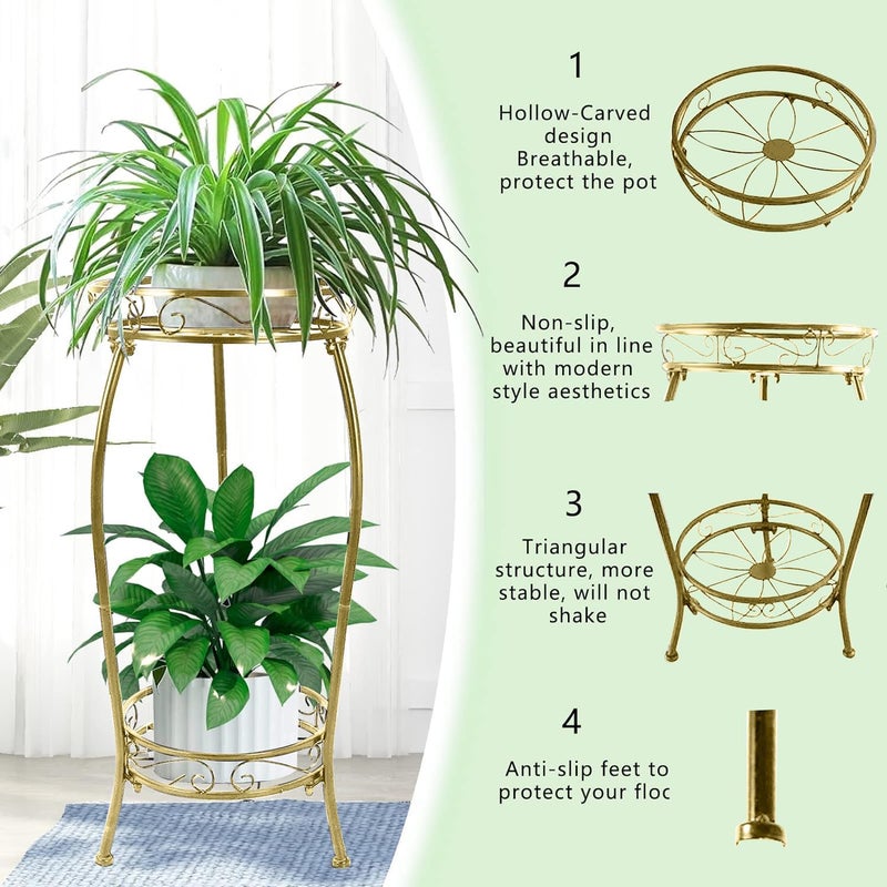 MOCORY Plant Stand Indoor Outdoor 2 Tier 27" Tall Metal Potted Holder Rack Flower Pot Stand Heavy Duty Plant Shelf Rustproof Iron Multiple Plant Round Supports Rack for Planter Corner Garden Balcony - Image 5